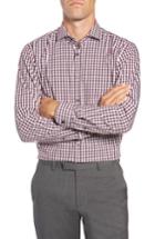 Men's Nordstrom Men's Shop Tech-smart Trim Fit Stretch Check Dress Shirt .5 - 32/33 - Burgundy