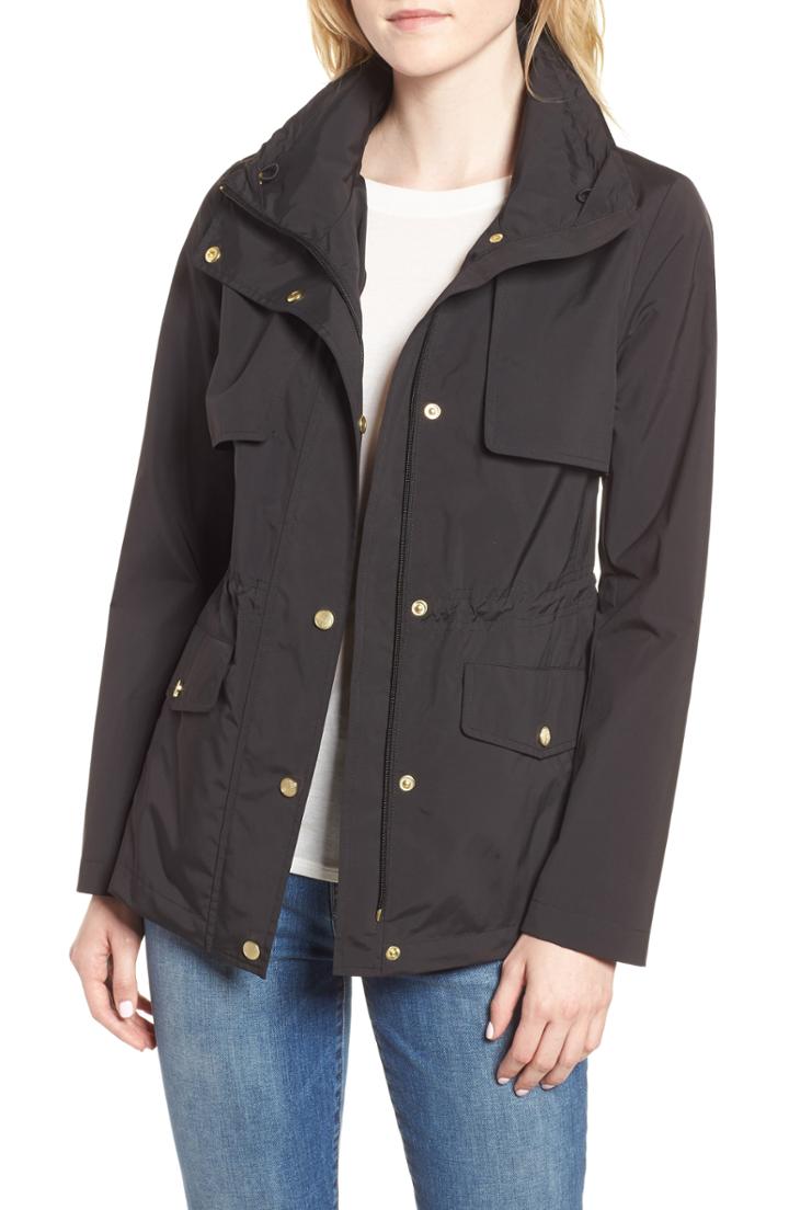 Petite Women's Cole Haan Signature Gunflap Packable Rain Jacket P - Black