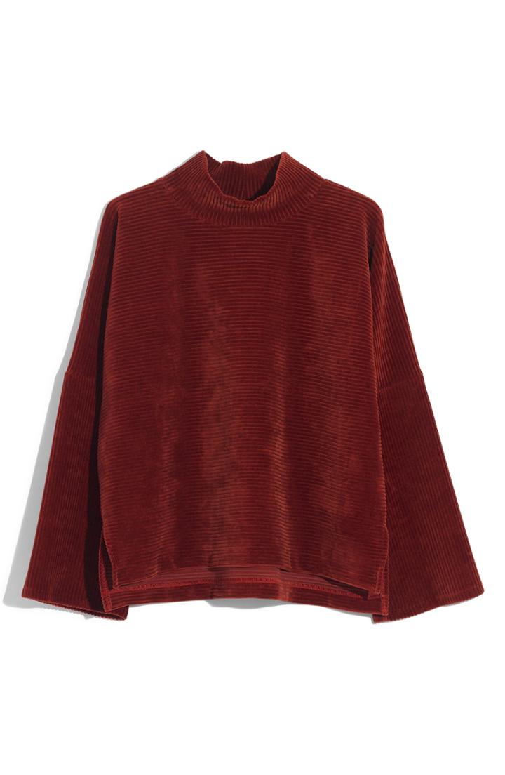 Women's Madewell Texture & Thread Velour Corduroy Mock Neck Top, Size - Red