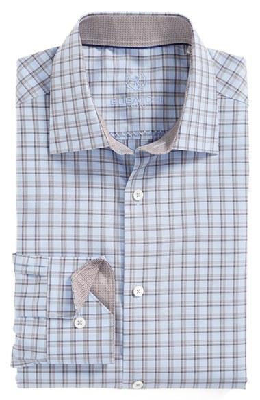 Men's Bugatchi Trim Fit Plaid Dress Shirt - Blue