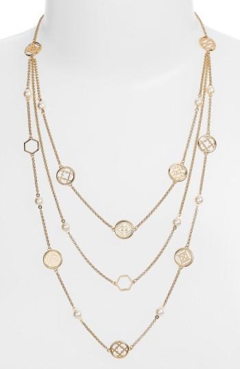 Women's Tory Burch Faux Pearl Station Necklace