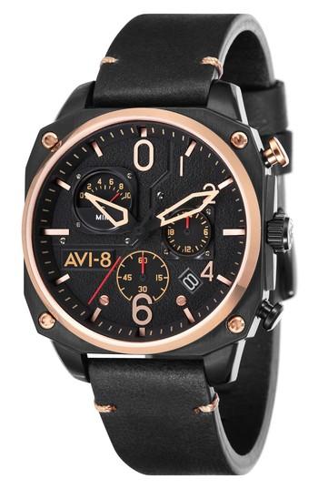 Men's Avi-8 Hawker Hunter Chronograph Leather Strap Watch, 45mm