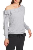 Women's 1.state Cozy One-shoulder Ruffle Top - Grey