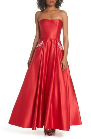 Women's Blondie Nites Embellished Strapless Ballgown - Red