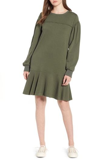 Women's Caslon Ruffle Hem Cotton Blend Sweatshirt Dress - Green