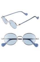 Women's Moncler 49mm Round Metal Sunglasses - Shiny Light Ruthenium/ Blue
