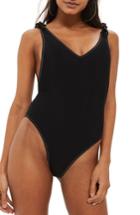Women's Topshop Tie Shoulder One-piece Swimsuit Us (fits Like 0) - Black