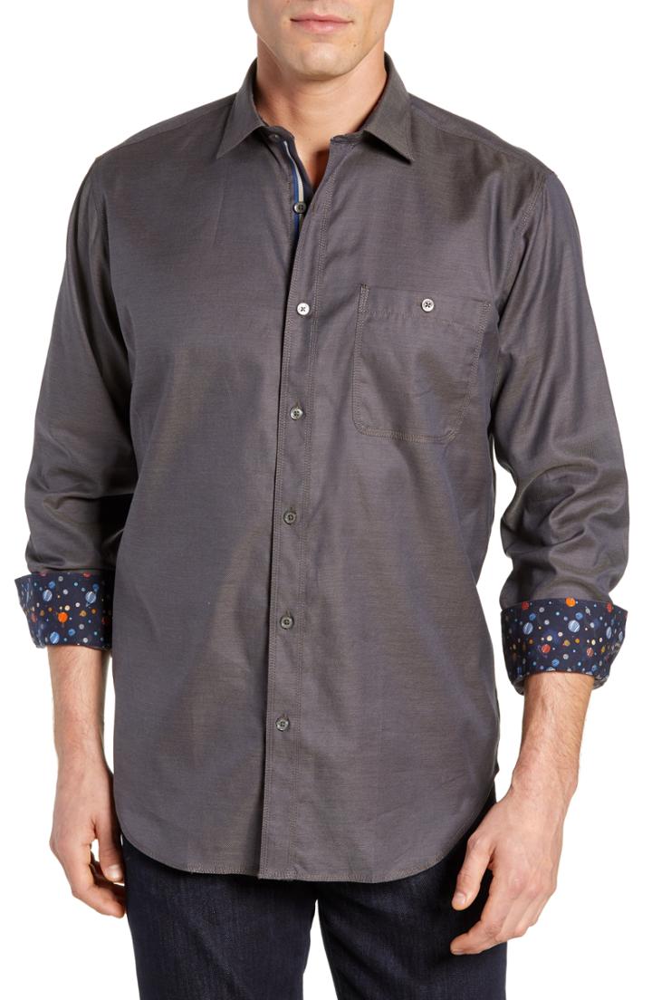 Men's Bugatchi Classic Fit Sport Shirt, Size - Brown