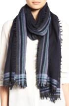 Women's Tory Burch 'signature' Wool Scarf, Size - Blue