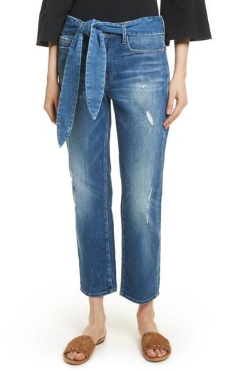Women's Frame Le Nouveau Belted Straight Leg Crop Jeans - Blue