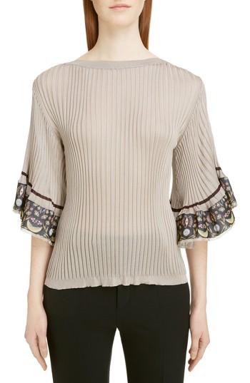 Women's Chloe Flutter Sleeve Ribbed Top - Grey