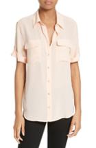 Women's Equipment Slim Signature Short Sleeve Silk Shirt - Coral