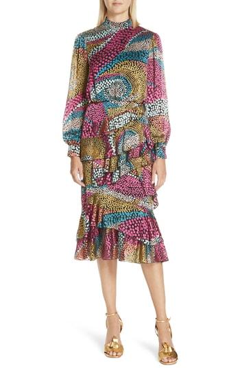 Women's Saloni Isa Polka Dot Devore Satin Dress - Grey