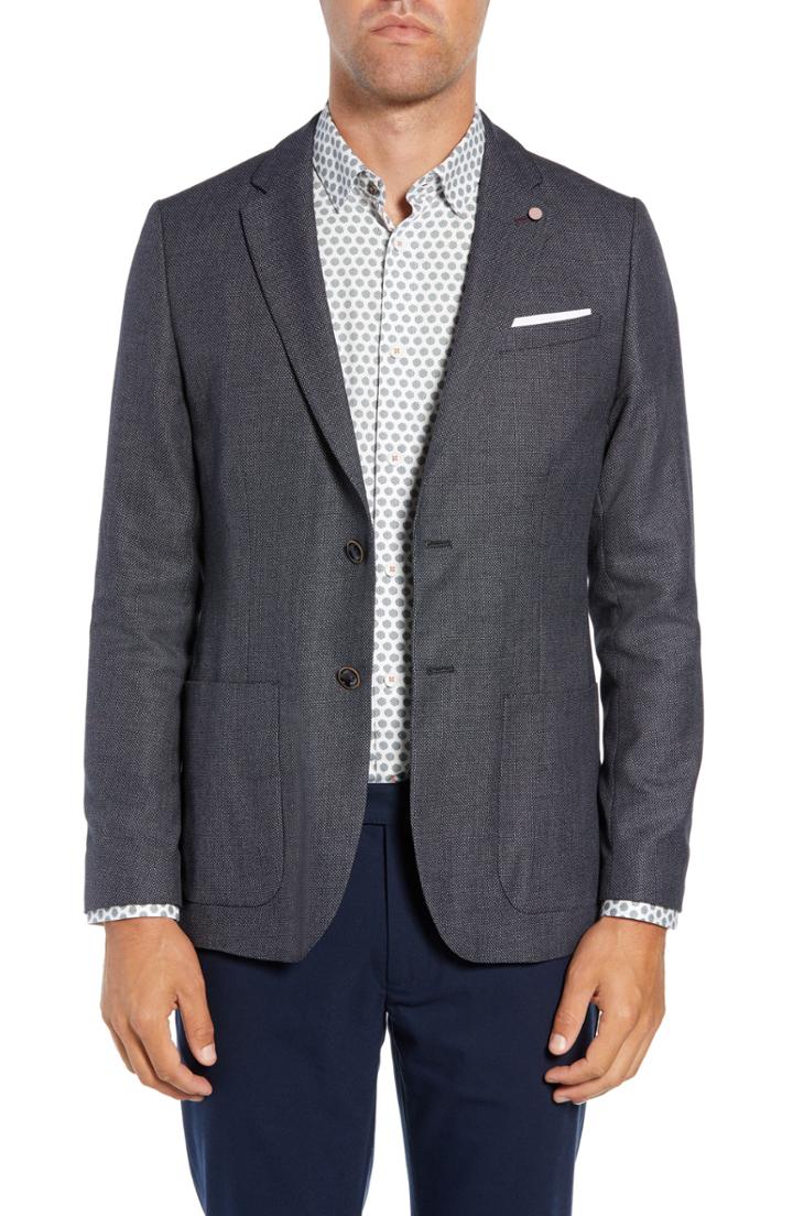 Men's Ted Baker London Pebble Slim Fit Bird's Eye Blazer (l) - Blue
