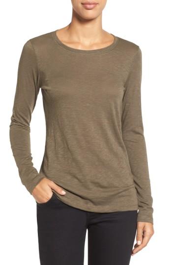Petite Women's Caslon Long Sleeve Crewneck Tee P - Green