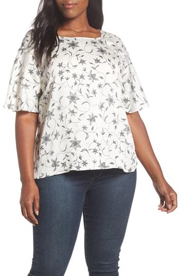 Women's Vince Camuto Faux Stitch Ruffle Sleeve Top - White