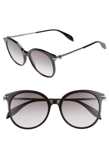 Women's Alexander Mcqueen 54mm Gradient Lens Round Sunglasses - Dark Ruthenium/ Black