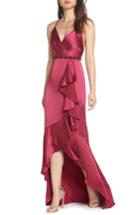 Women's Adrianna Papell Satin High/low Faux Wrap Gown - Red