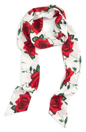 Women's Cara Rose Print Skinny Scarf, Size - White