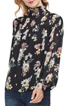 Women's Vince Camuto Floral Story Smocked Mock Neck Blouse, Size - Black
