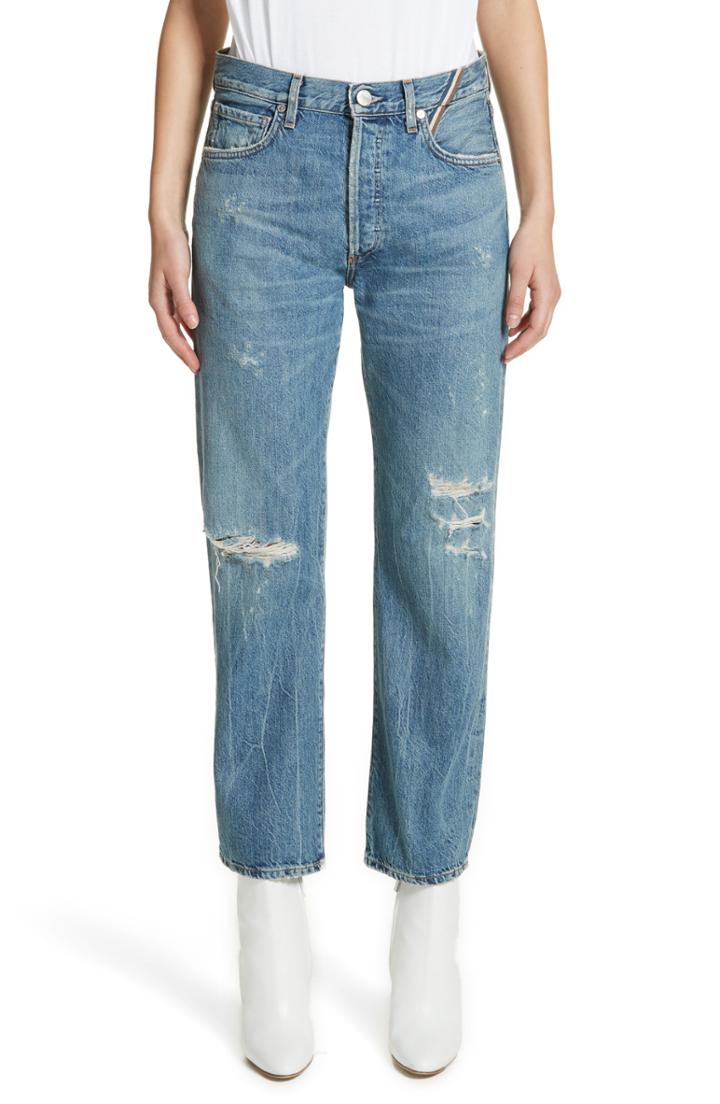 Women's Jean Atelier Laurent High Rise Distressed Boyfriend Jeans