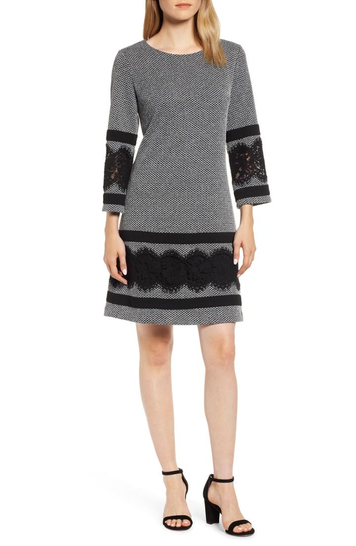Women's Karl Lagerfeld Paris Lace Detail Tweed Dress - Black