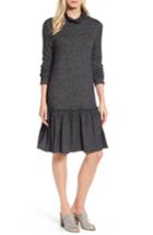 Women's Halogen Ruffle Hem Turtleneck Dress, Size - Black