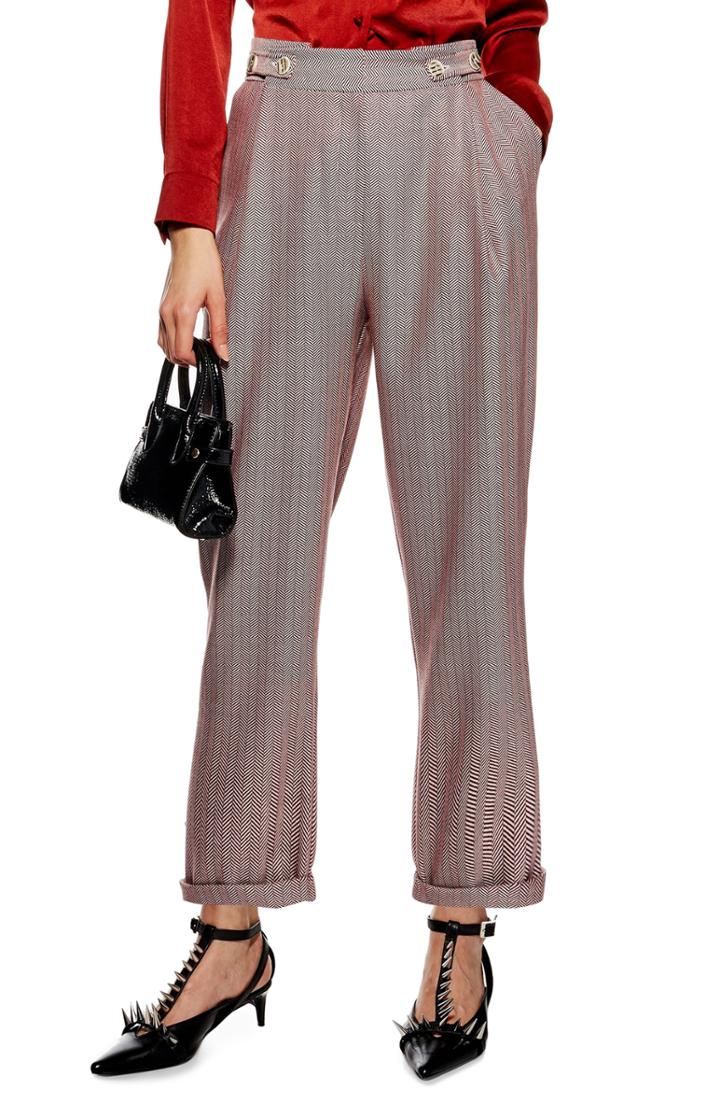 Women's Topshop Herringbone Mensy Trousers Us (fits Like 0) - Burgundy