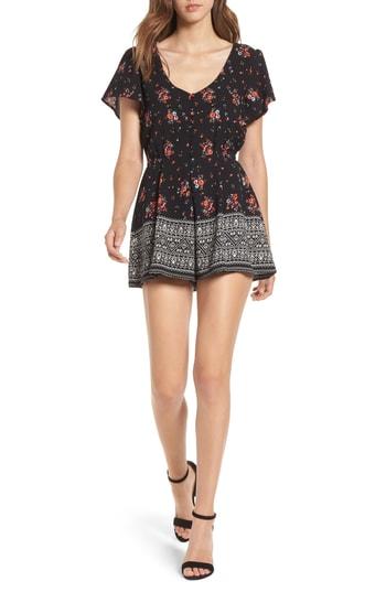 Women's Row A Border Print Romper - Black