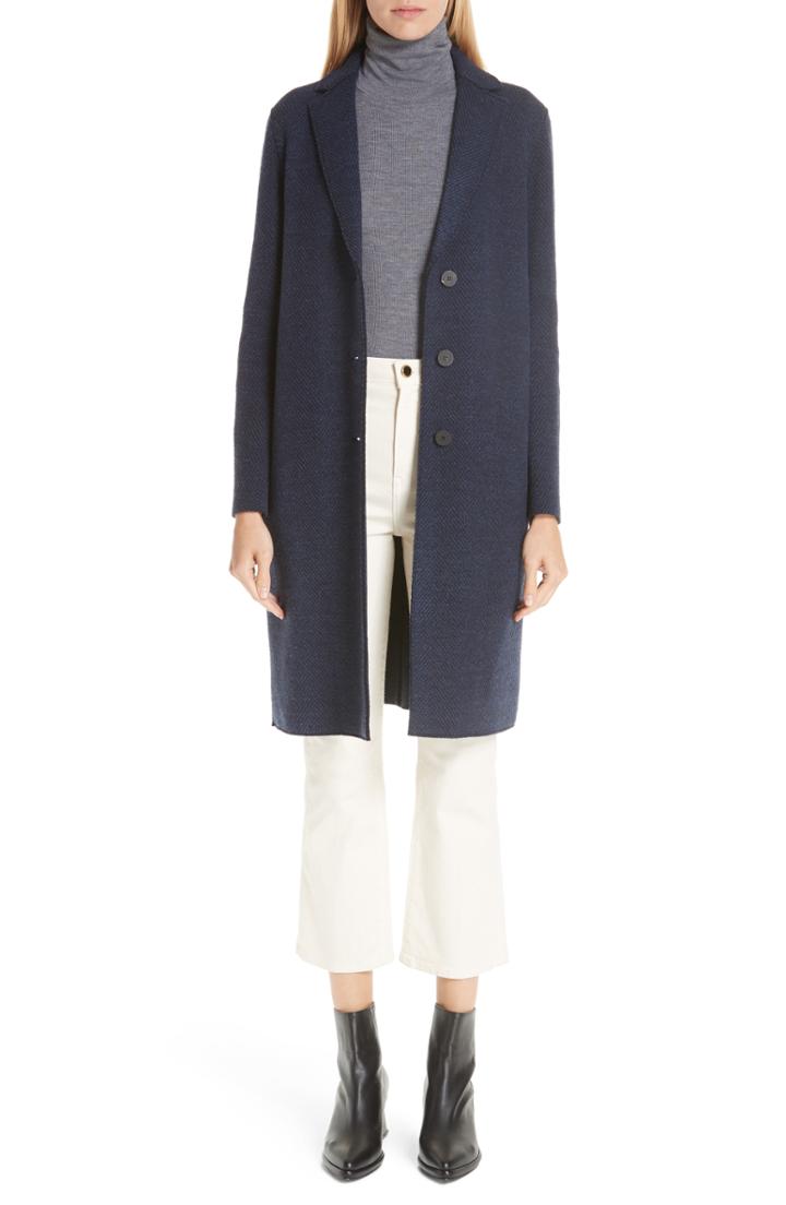 Women's Harris Wharf London Herringbone Wool Coat Us / 42 It - Blue