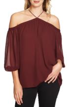 Women's 1.state Off The Shoulder Sheer Chiffon Blouse, Size - Burgundy