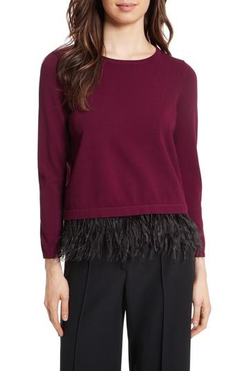 Women's Milly Feather Trim Sweater - Burgundy