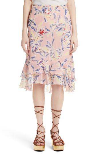 Women's See By Chloe Print Silk Midi Skirt