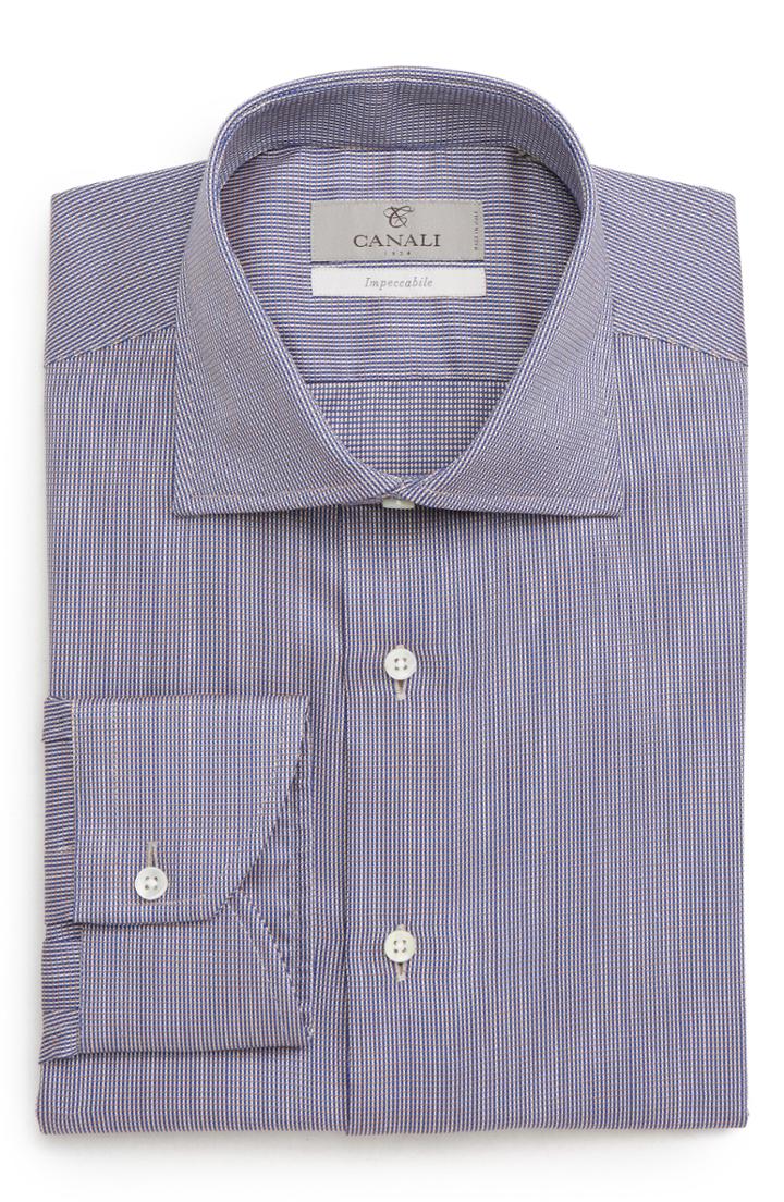 Men's Canali Trim Fit Check Dress Shirt .5 - Brown