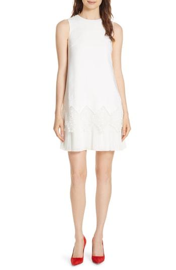 Women's Ted Baker London Pleat Lace Hem A-line Dress - White