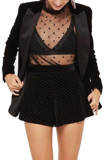 Women's Topshop Studded Velvet Flippy Shorts Us (fits Like 0) - Black