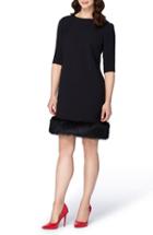 Women's Tahari Shift Dress With Faux Fur Trim