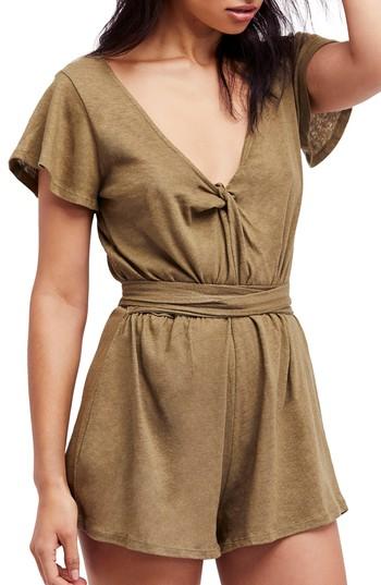 Women's Free People Ballerina Tie Waist Romper - Brown
