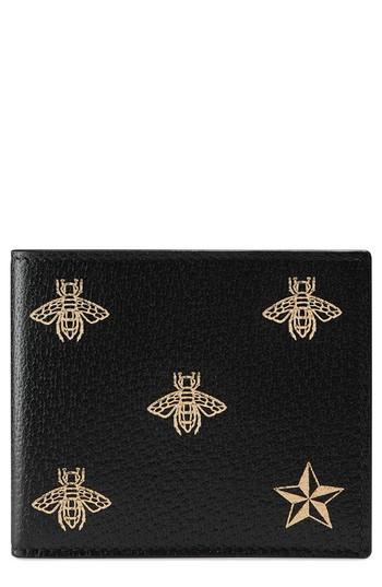 Men's Gucci Bee Leather Wallet - Black