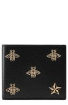 Men's Gucci Bee Leather Wallet - Black
