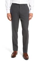 Men's Nordstrom Signature Trim Fit Flat Front Solid Wool Trousers - Black