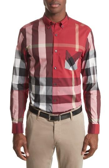 Men's Burberry Thornaby Trim Fit Check Sport Shirt - Red