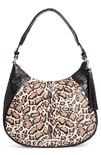 Brahmin Amira Genuine Calf Hair & Croc Embossed Leather Shoulder Bag - Black