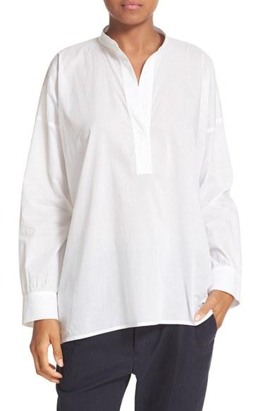 Women's Vince Trapunto Detail Popover Blouse - White