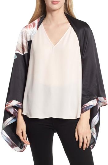 Women's Ted Baker London Tranquility Silk Cape Scarf, Size - Black