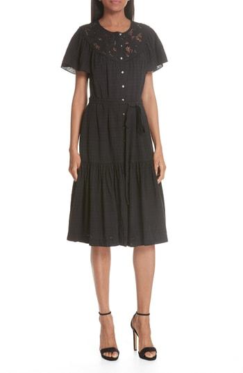 Women's La Vie Rebecca Taylor Linen Lace Yoke Dress - Black