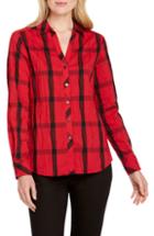 Women's Foxcroft Mary In Crinkle Windowpane Shirt - Red