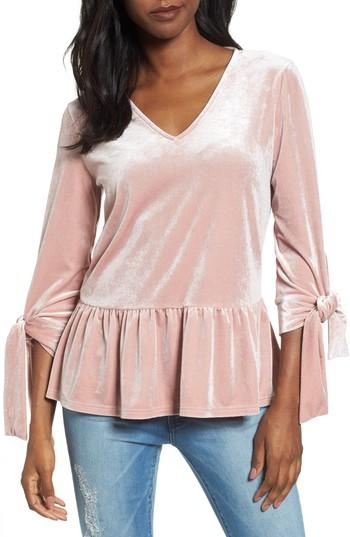 Women's Halogen Tie Sleeve Velvet Top, Size - Pink