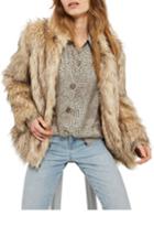 Women's Topshop Kendall Faux Fur Jacket Us (fits Like 0) - Beige