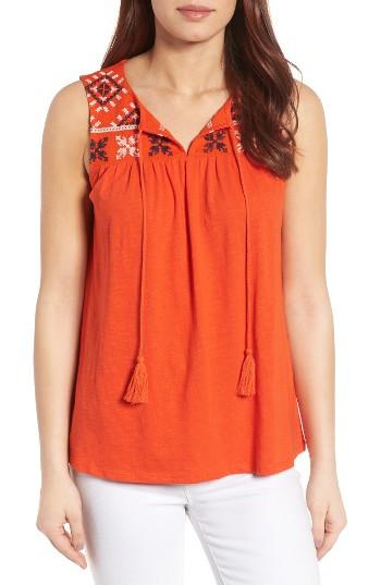 Women's Caslon Embroidered Boho Tank - Orange